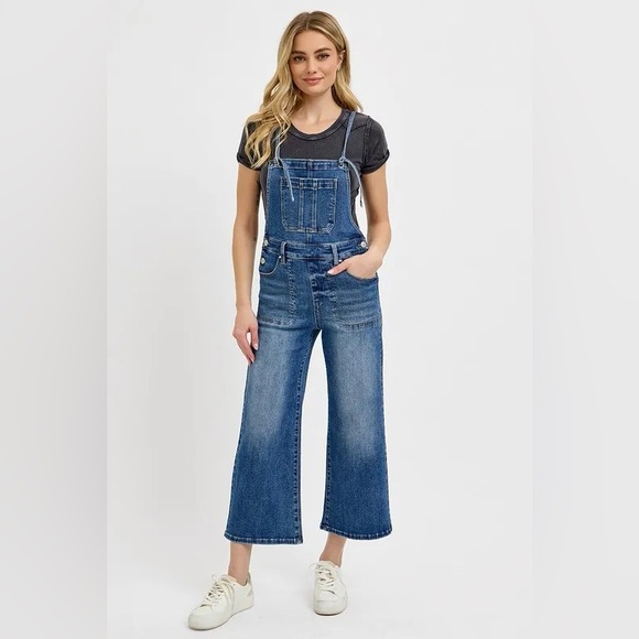 RISEN CROPPED KNOTTED STRAP DENIM JUMPSUIT...